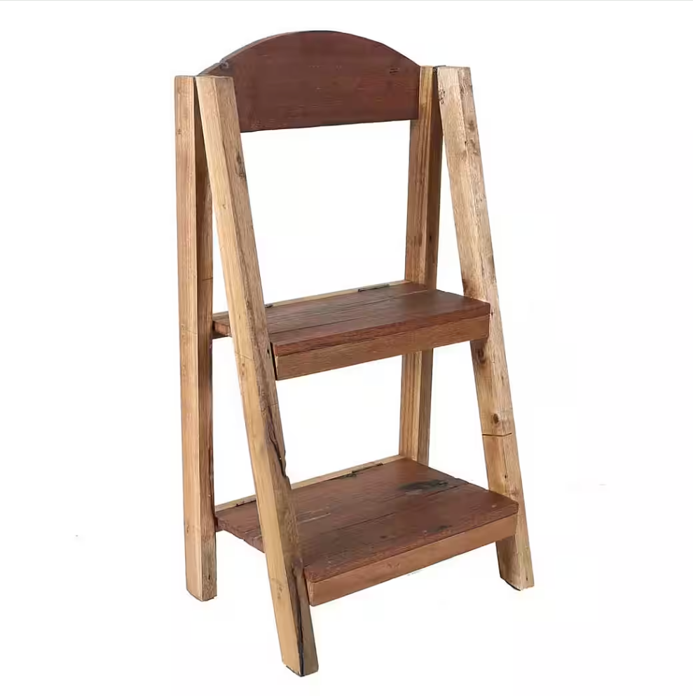 Blumentreppe Holz 2 Etagen mit Rückwand | Pflanzenregal Leiter rustikal | Innen & Außen | Regines Gartenmarkt