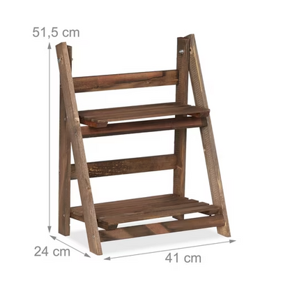 Blumentreppe Holz 2 Etagen klappbar | Pflanzenregal Leiter braun | 41x51,5 cm | Innen & Außen