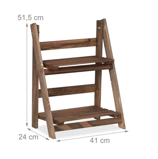 Blumentreppe Holz 2 Etagen klappbar | Pflanzenregal Leiter braun | 41x51,5 cm | Innen & Außen