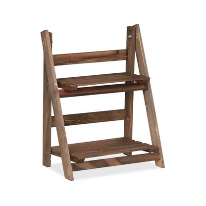 Blumentreppe Holz 2 Etagen klappbar | Pflanzenregal Leiter braun | 41x51,5 cm | Innen & Außen