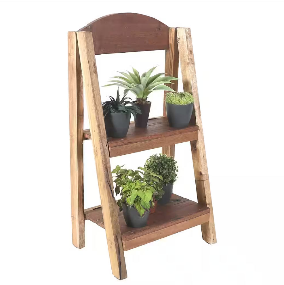 Blumentreppe Holz 2 Etagen mit Rückwand | Pflanzenregal Leiter rustikal | Innen & Außen | Regines Gartenmarkt