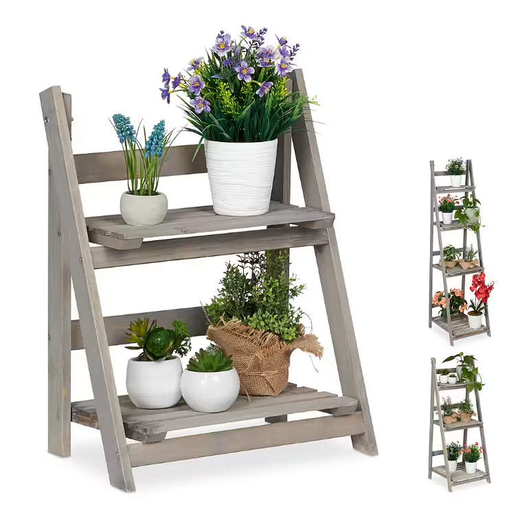 Relaxdays Blumentreppe, 2-stufig, Blumenleiter Holz