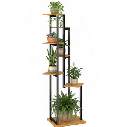 Blumenständer 7 Etagen Stahl-Holz | Pflanzenregal 130 cm hoch | Treppenregal Innen & Außen | Regines Gartenmarkt