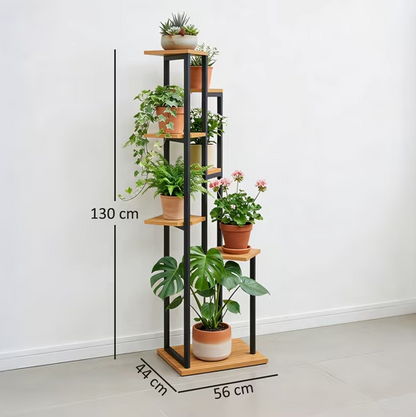 Blumenständer 7 Etagen Stahl-Holz | Pflanzenregal 130 cm hoch | Treppenregal Innen & Außen | Regines Gartenmarkt
