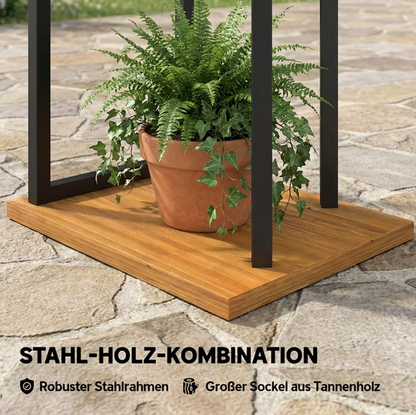 Blumenständer 7 Etagen Stahl-Holz | Pflanzenregal 130 cm hoch | Treppenregal Innen & Außen | Regines Gartenmarkt