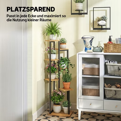 Blumenständer 7 Etagen Stahl-Holz | Pflanzenregal 130 cm hoch | Treppenregal Innen & Außen | Regines Gartenmarkt