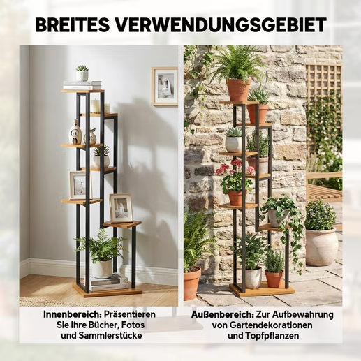 Blumenständer 7 Etagen Stahl-Holz | Pflanzenregal 130 cm hoch | Treppenregal Innen & Außen | Regines Gartenmarkt