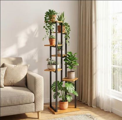 Blumenständer 7 Etagen Stahl-Holz | Pflanzenregal 130 cm hoch | Treppenregal Innen & Außen | Regines Gartenmarkt