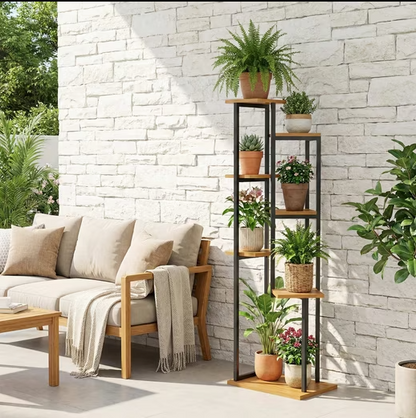 Blumenständer 7 Etagen Stahl-Holz | Pflanzenregal 130 cm hoch | Treppenregal Innen & Außen | Regines Gartenmarkt